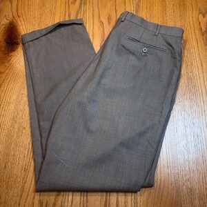 Zanella Devon Dress Pants 100% Virgin Wool Men's 38‎ (36X33) Grey Brown Flat